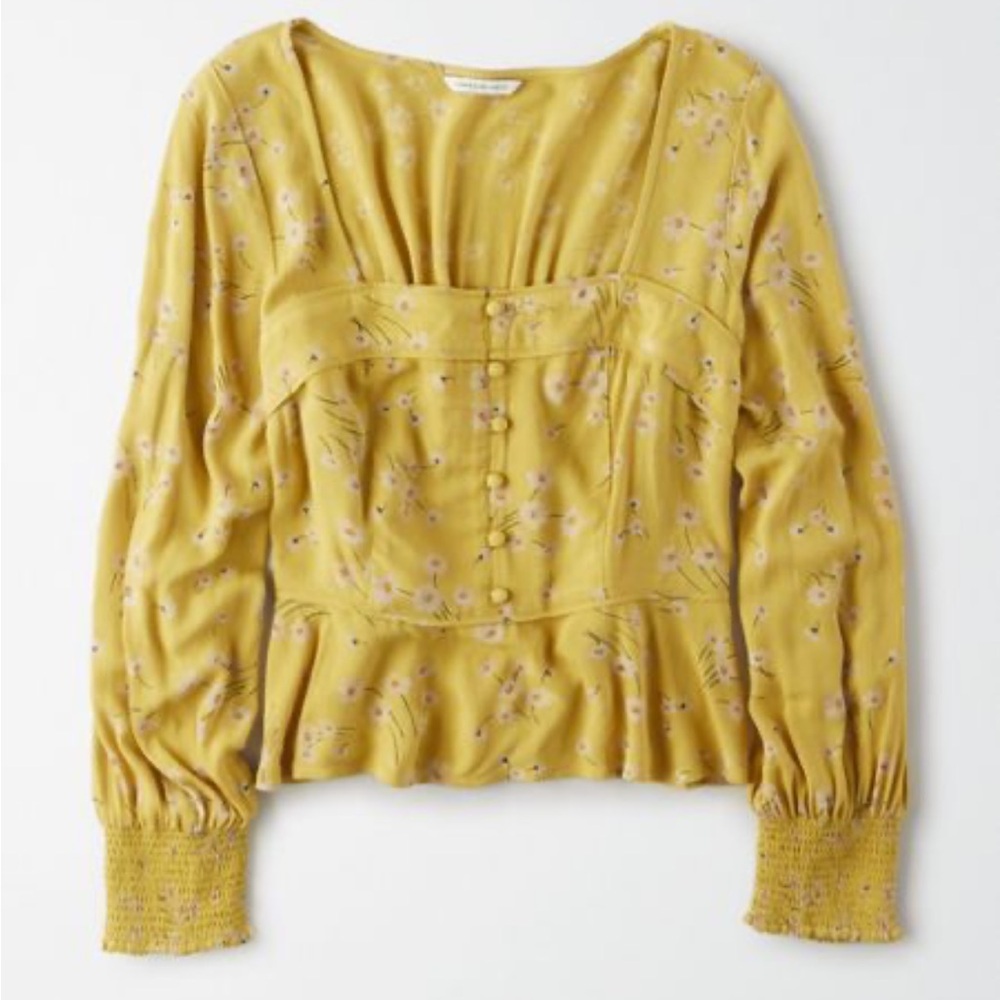 American Eagle Floral Mustard Women's Top